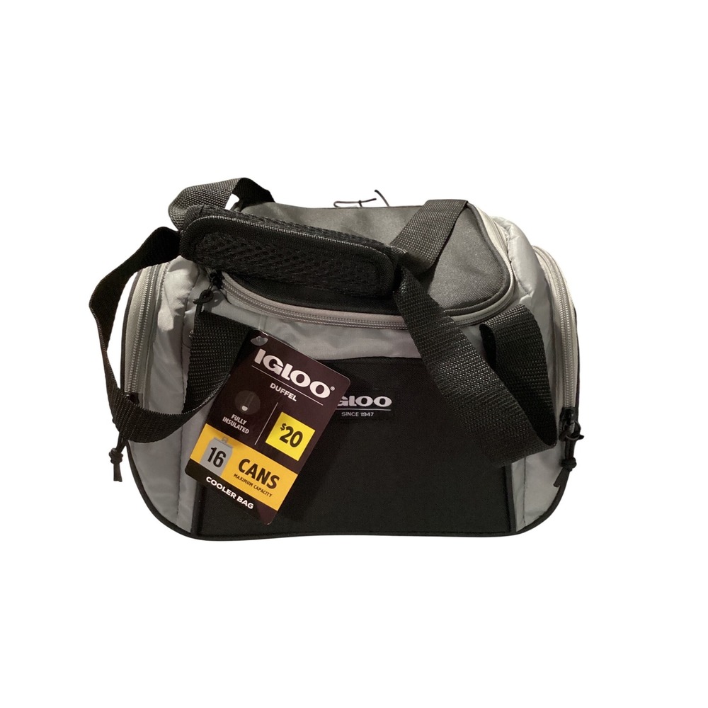 Igloo Duffel Cooler Bag Gray Black 16 Can Capacity Fully Insulated Soft Cooler